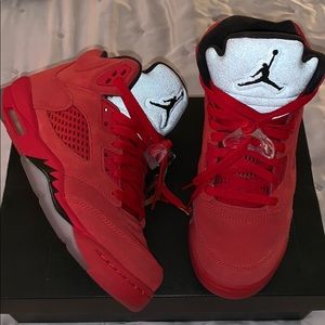 Red suede Jordan 5s